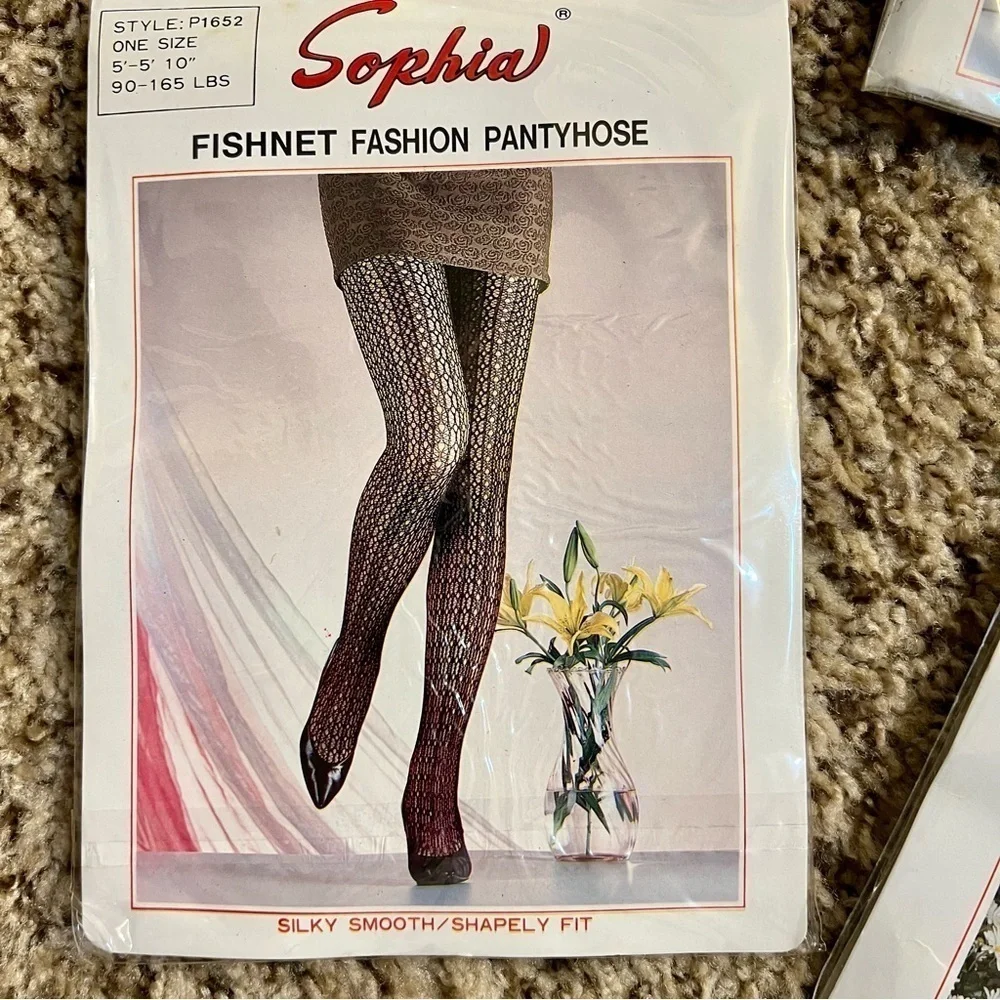 4-pack bundle Vintage SOPHIA fishnet Fashion Pantyhose women’s OS Silky smooth